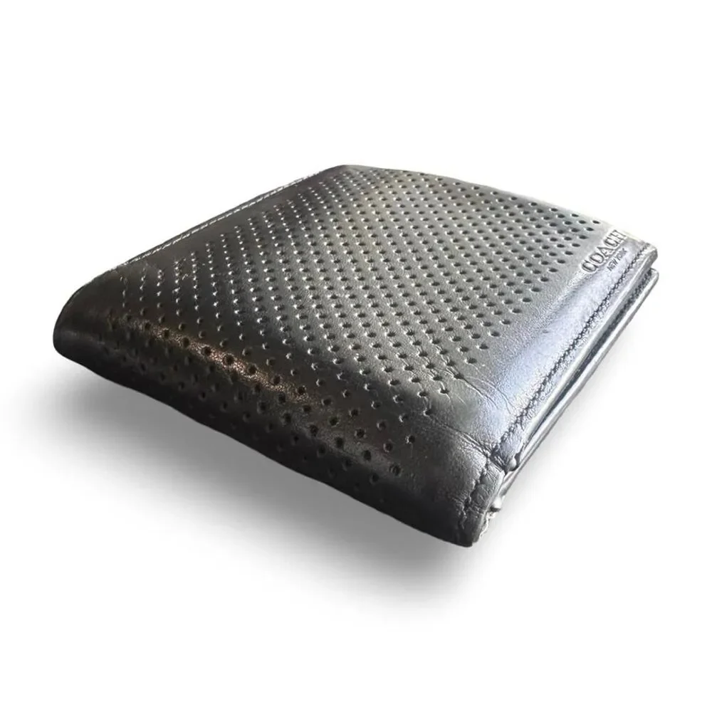 Coach Men's Perforated Black Leather Bifold Wallet Embossed Logo F75278